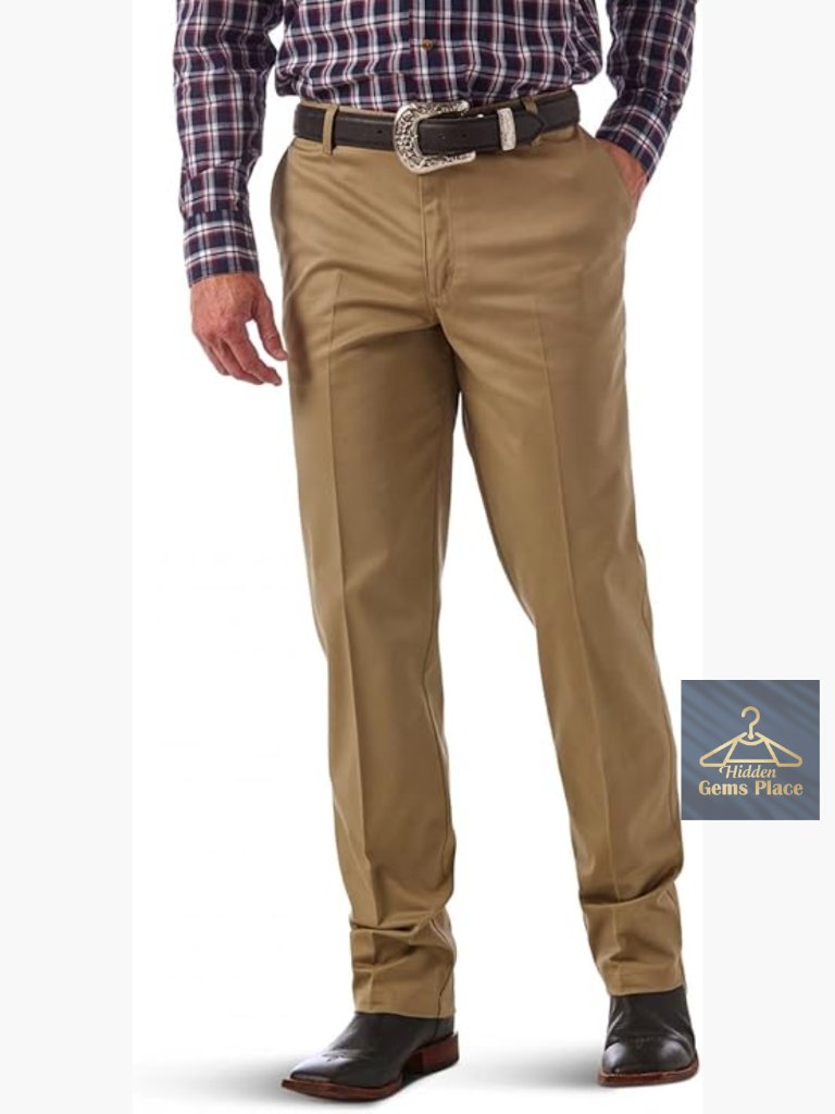 Flat Front Relaxed Fit Casual Khaki Pants - Stretch Twill Wrinkle Resistant